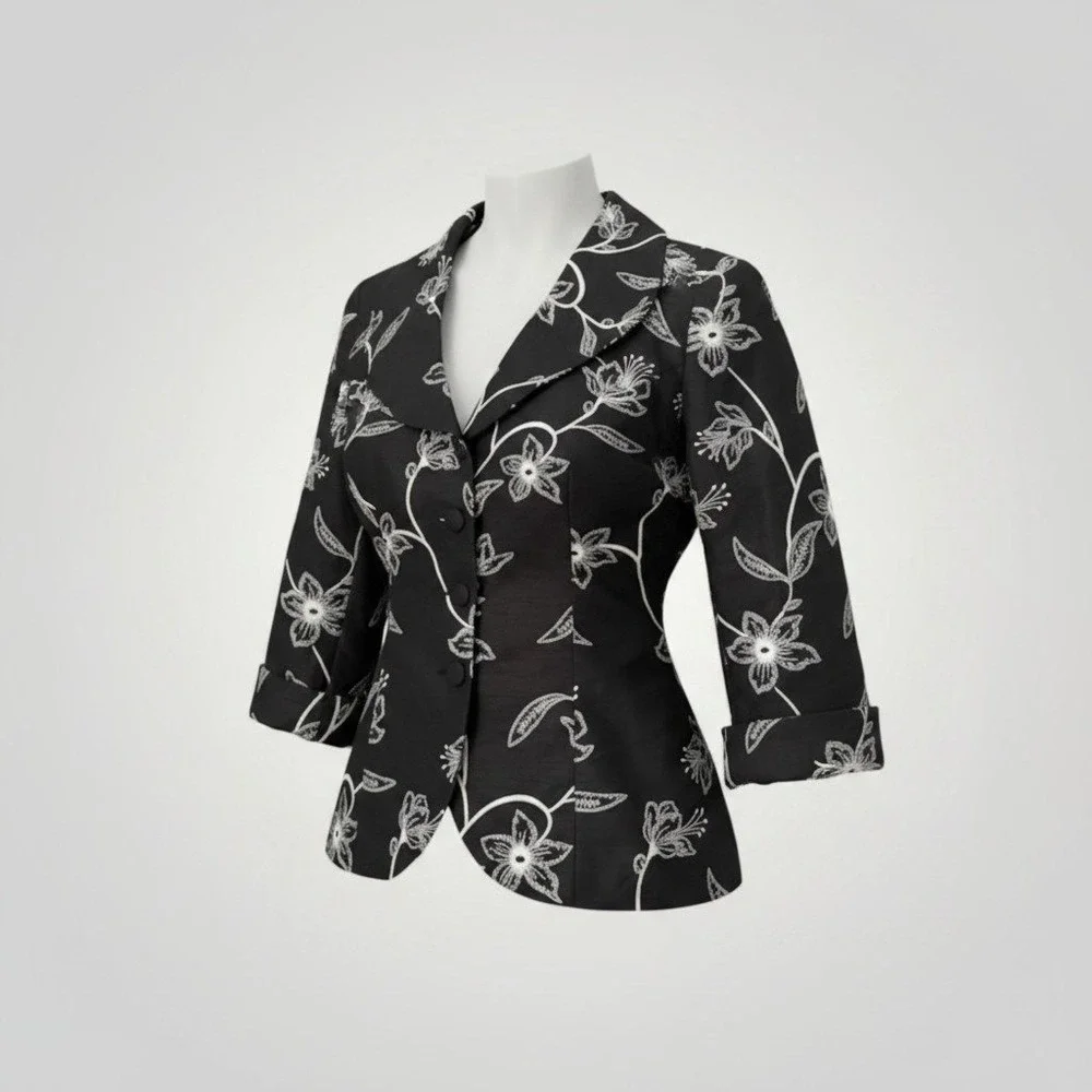 JS Collections Blazer Women 6 Black Floral Embroidered Dark Romance Regency